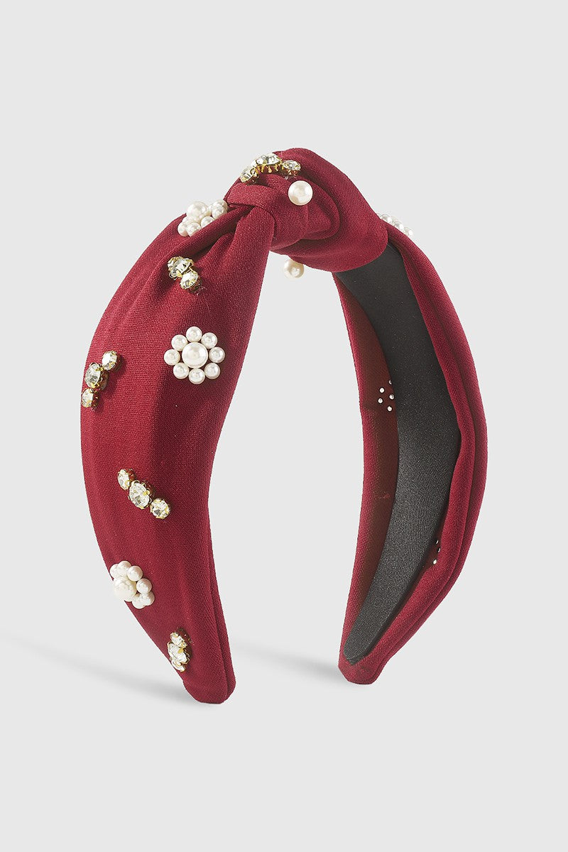 Pearl Rhinestone Knotted Headbands