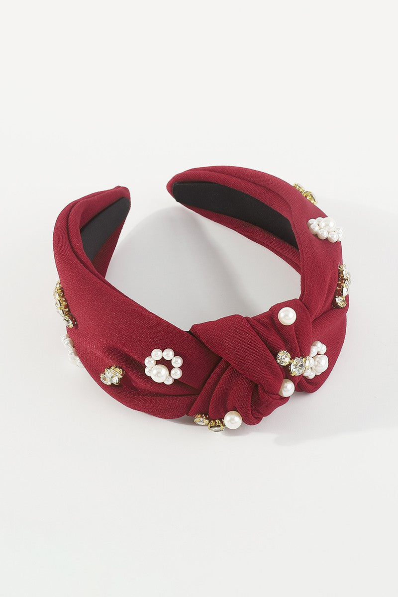Pearl Rhinestone Knotted Headbands
