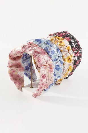 Flowy Satin Floral Ruched Headband