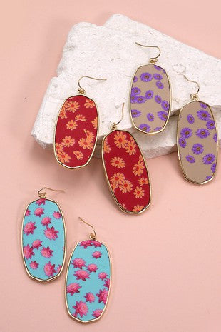 Faux Leather Embossed Flower Drop Earrings