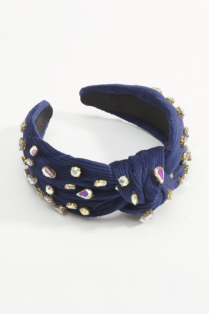 Navy Corduroy Rhinestone Headband
