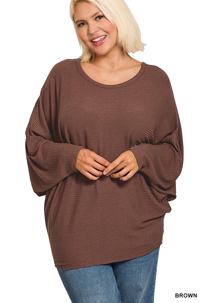 Plus Ribbed Batwing Top