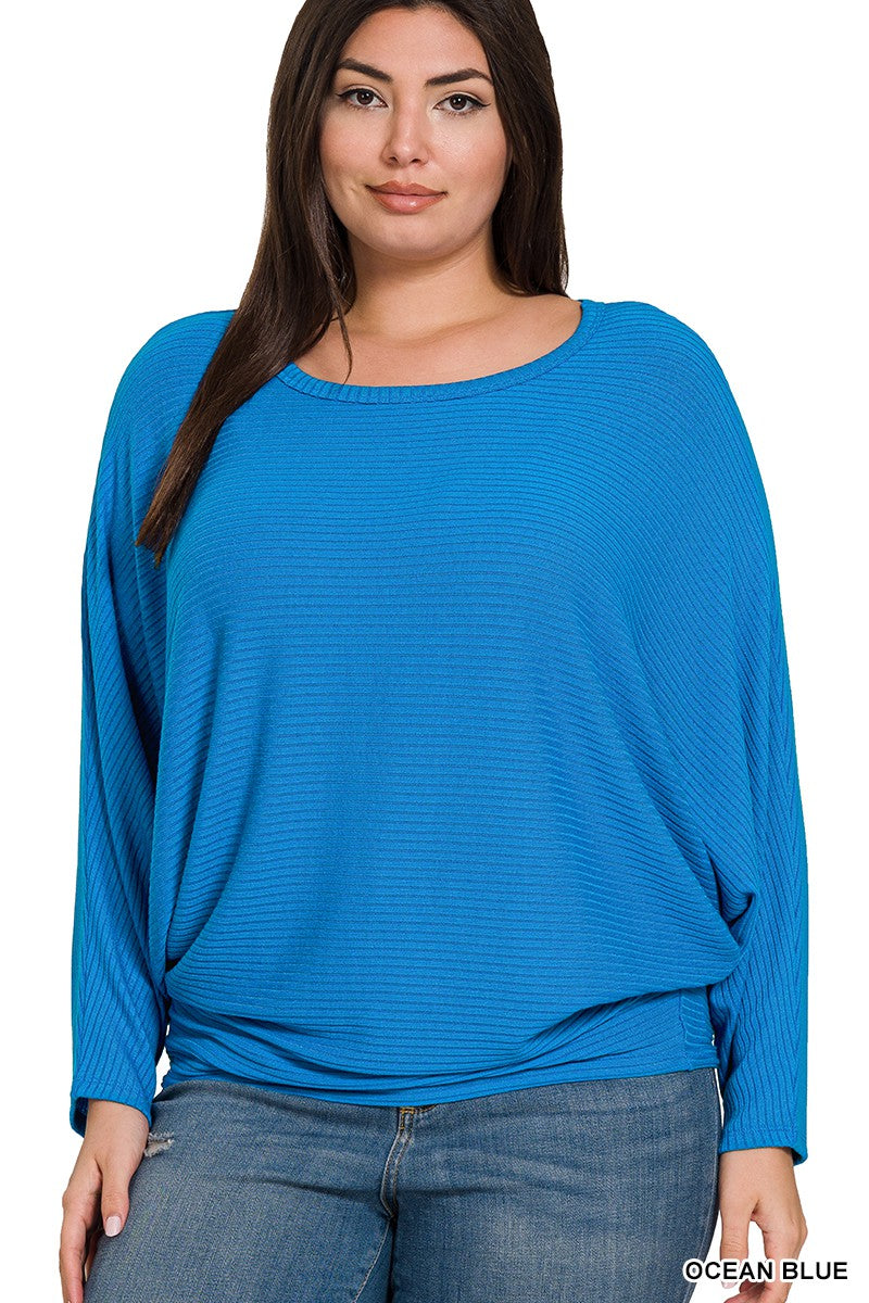 Plus Ribbed Batwing Top