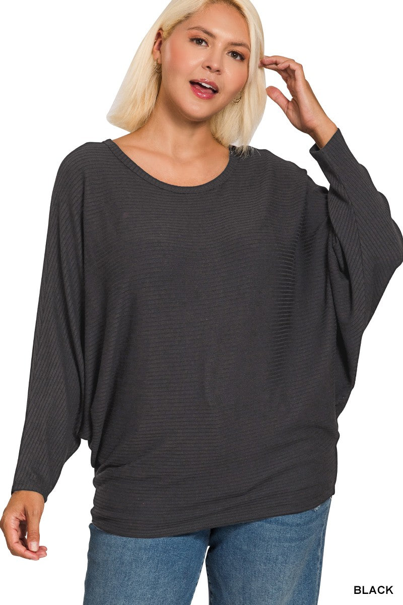 Plus Ribbed Batwing Top