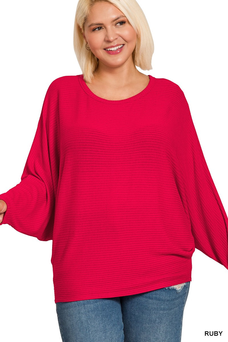 Plus Ribbed Batwing Top