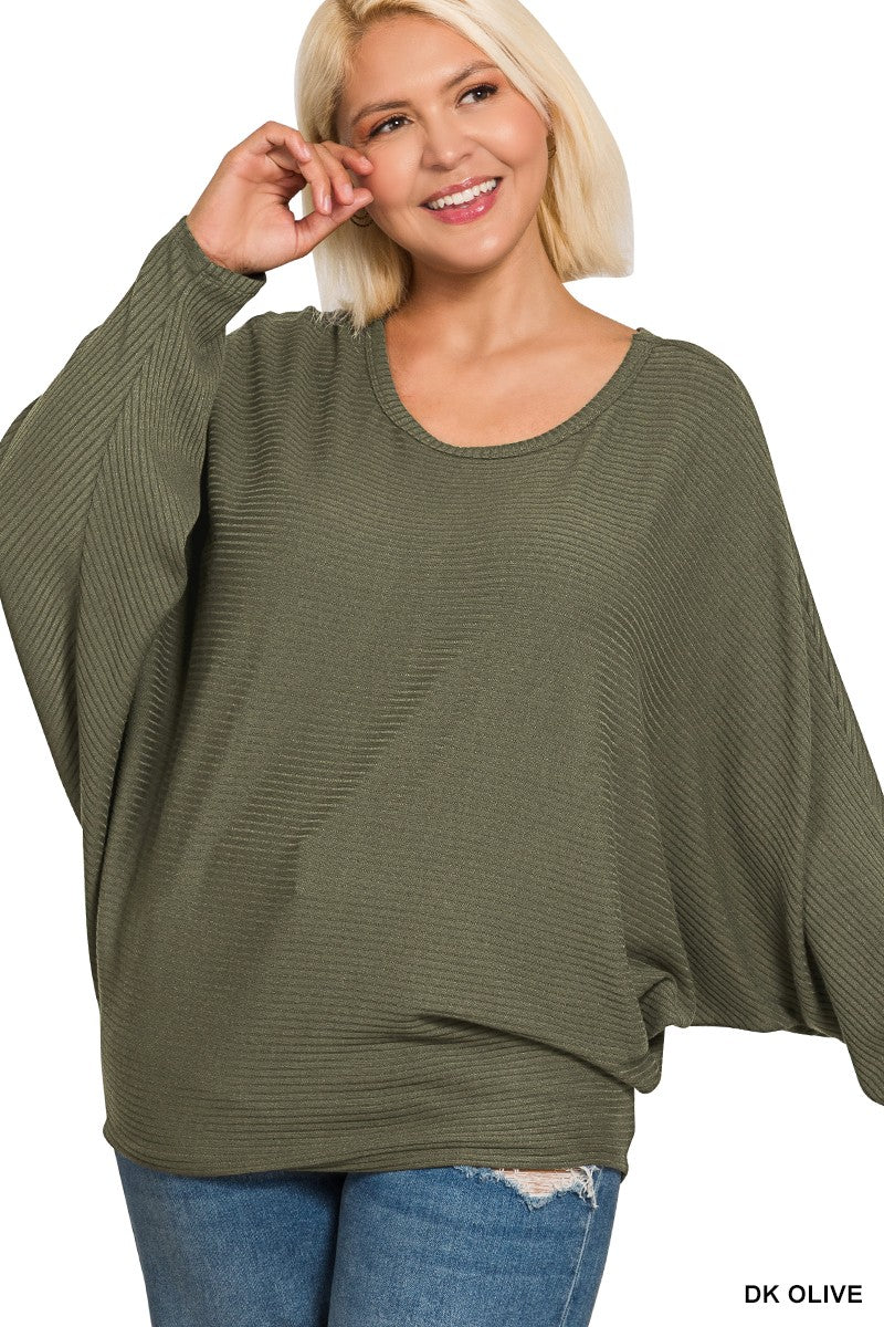 Plus Ribbed Batwing Top