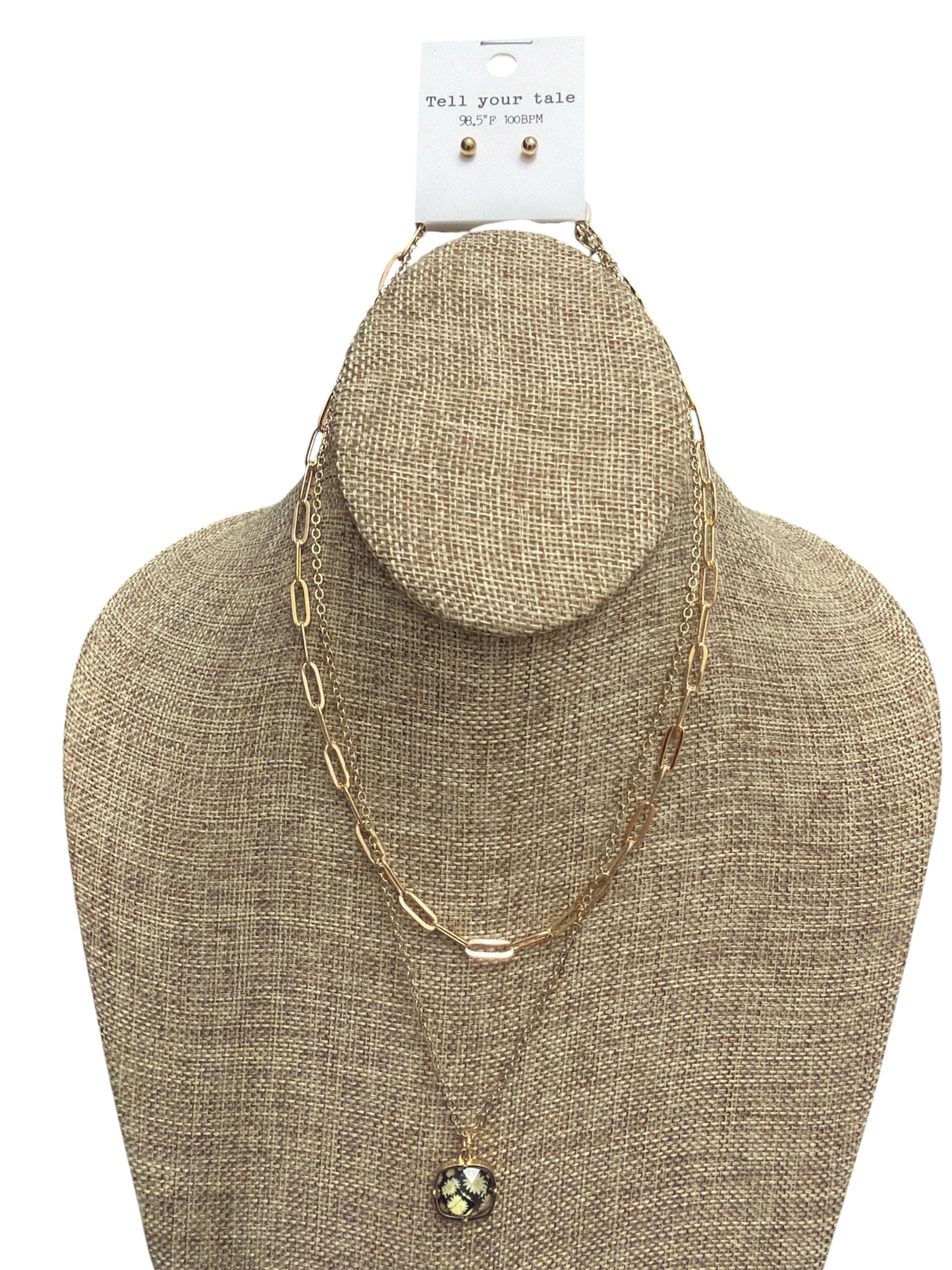 Two Layer Gold Flower Necklace and Earring