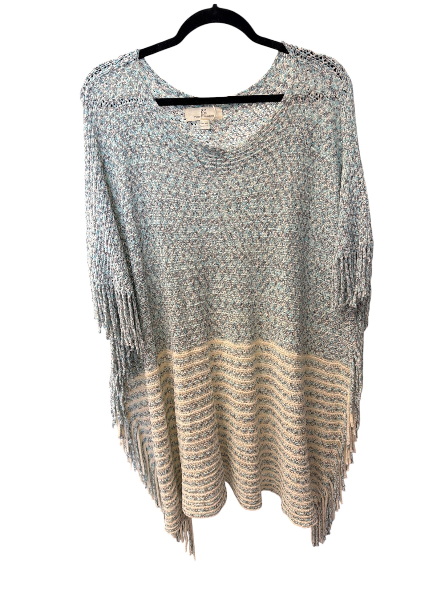 Onesize Scarf Poncho - Blue/Cream