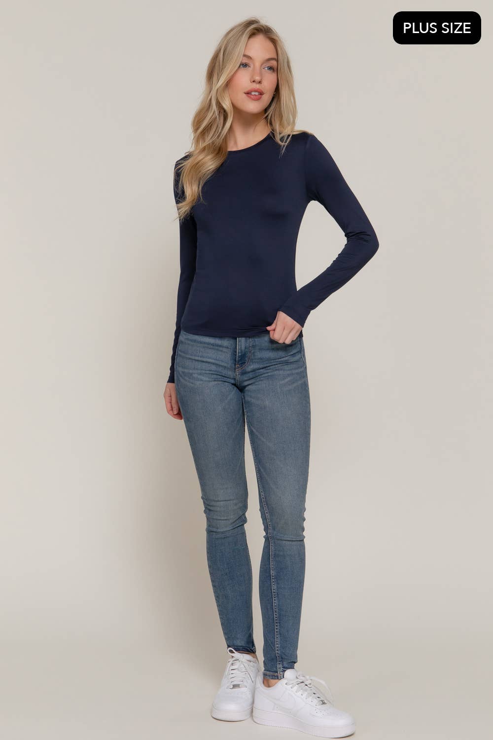 Plus Basic Long Sleeve Crew Neck Top