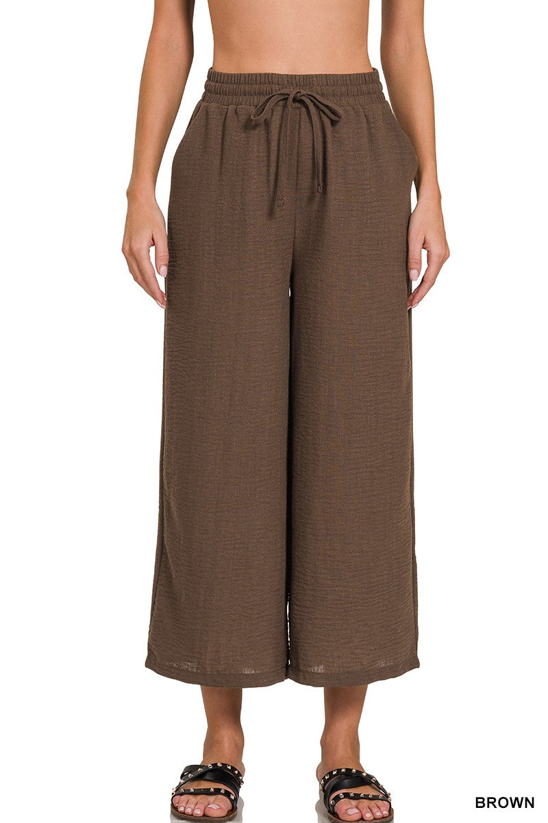Woven Crepe Waist Cropped Pants