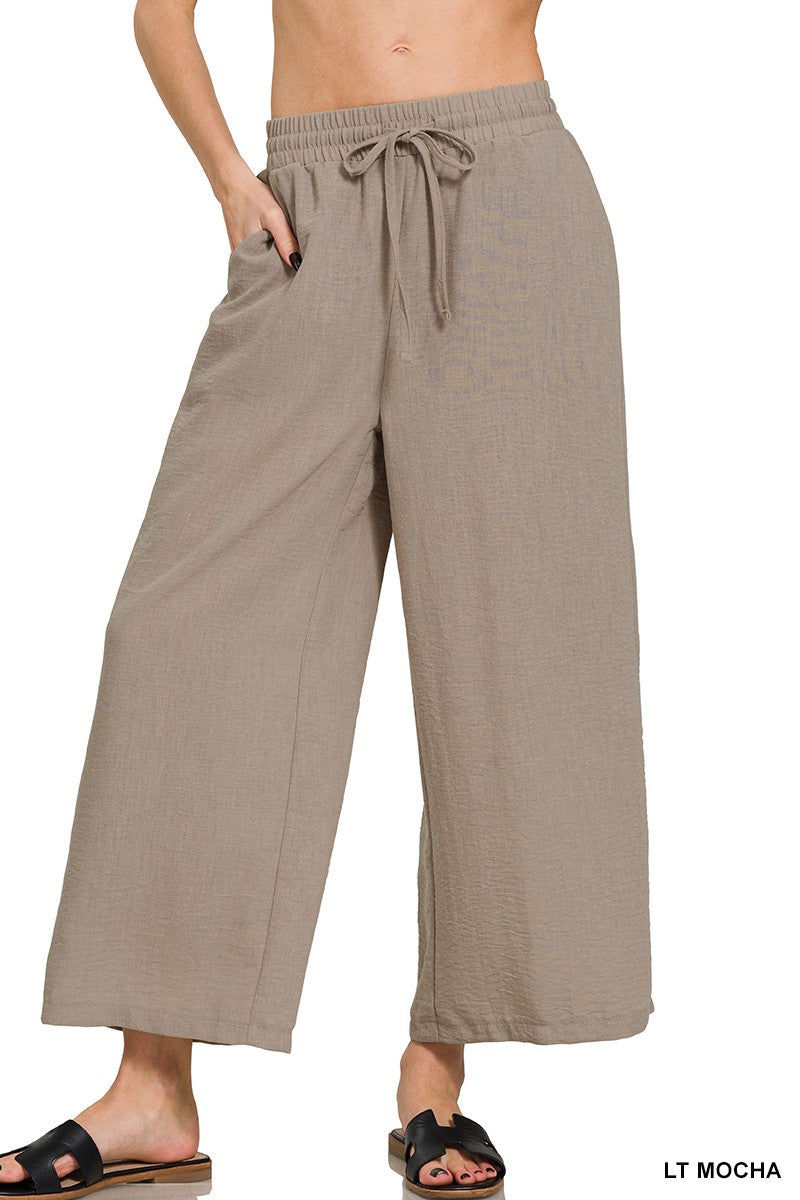 Woven Crepe Waist Cropped Pants