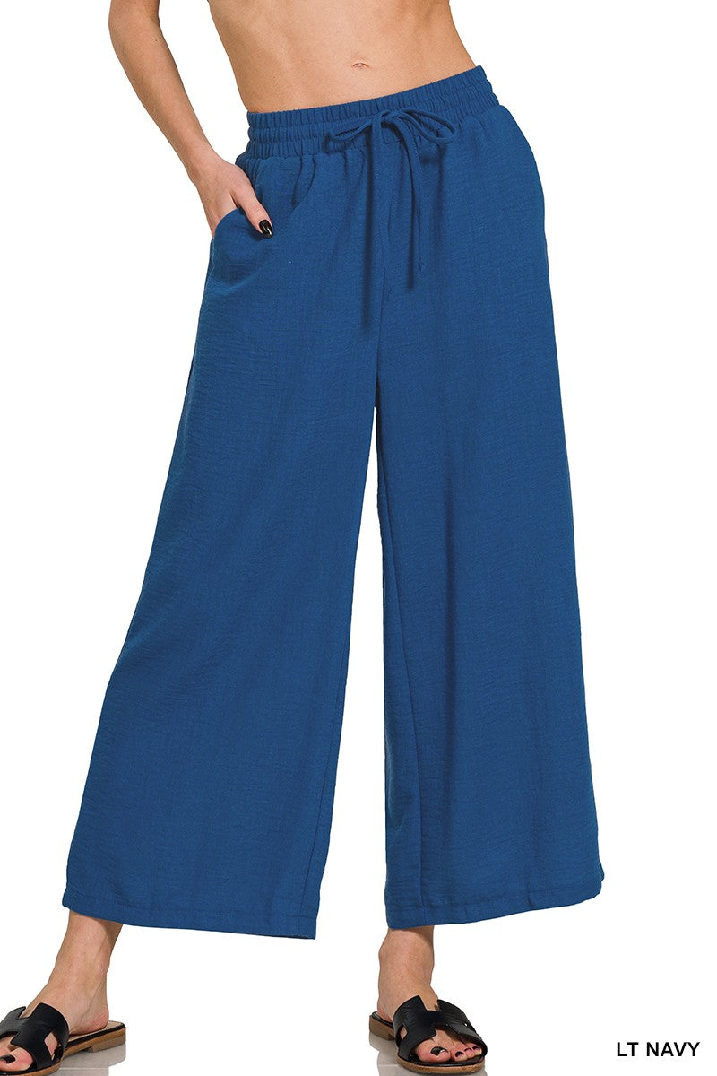 Woven Crepe Waist Cropped Pants