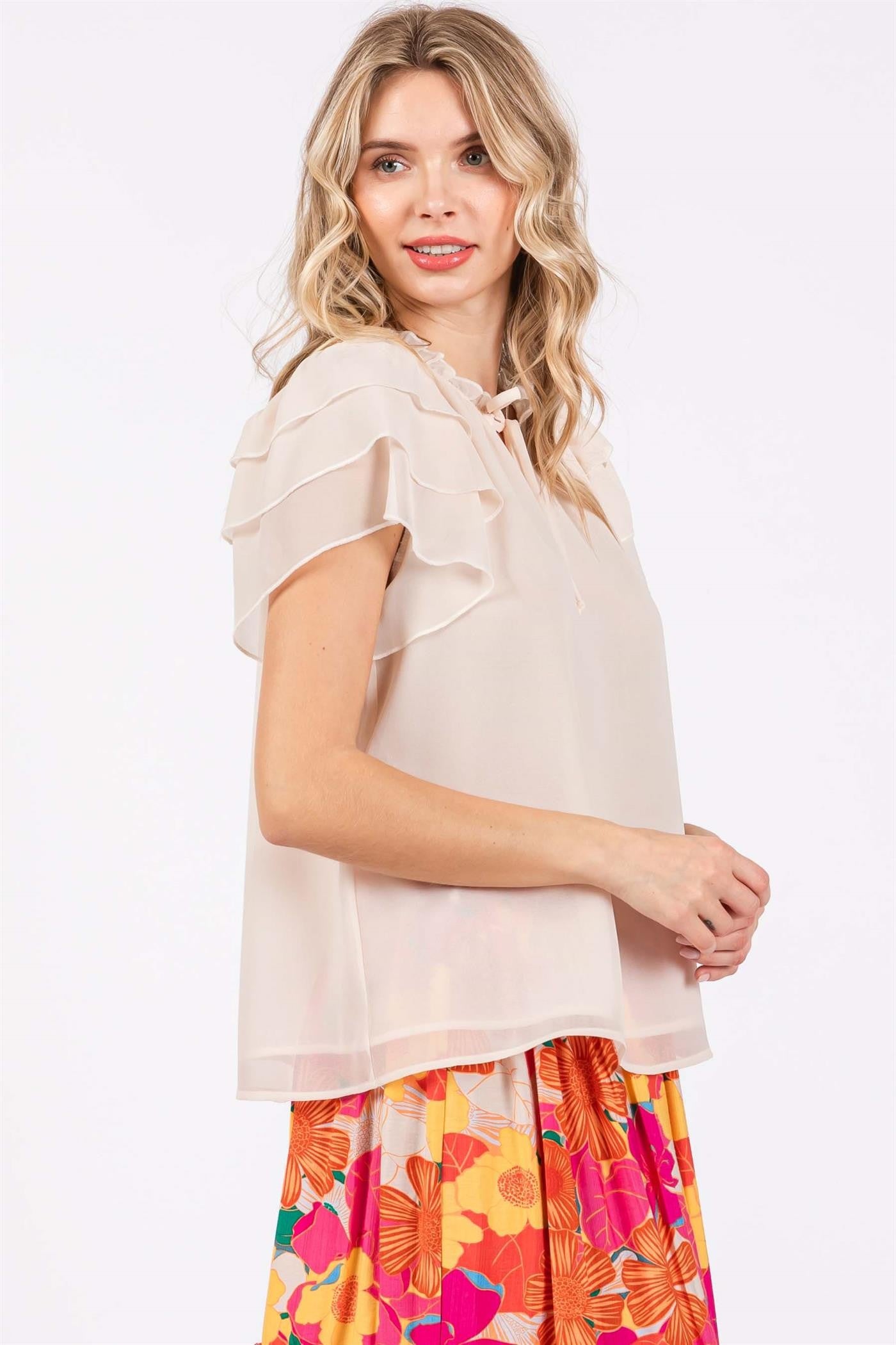 Ribbon Tie Sheer Top