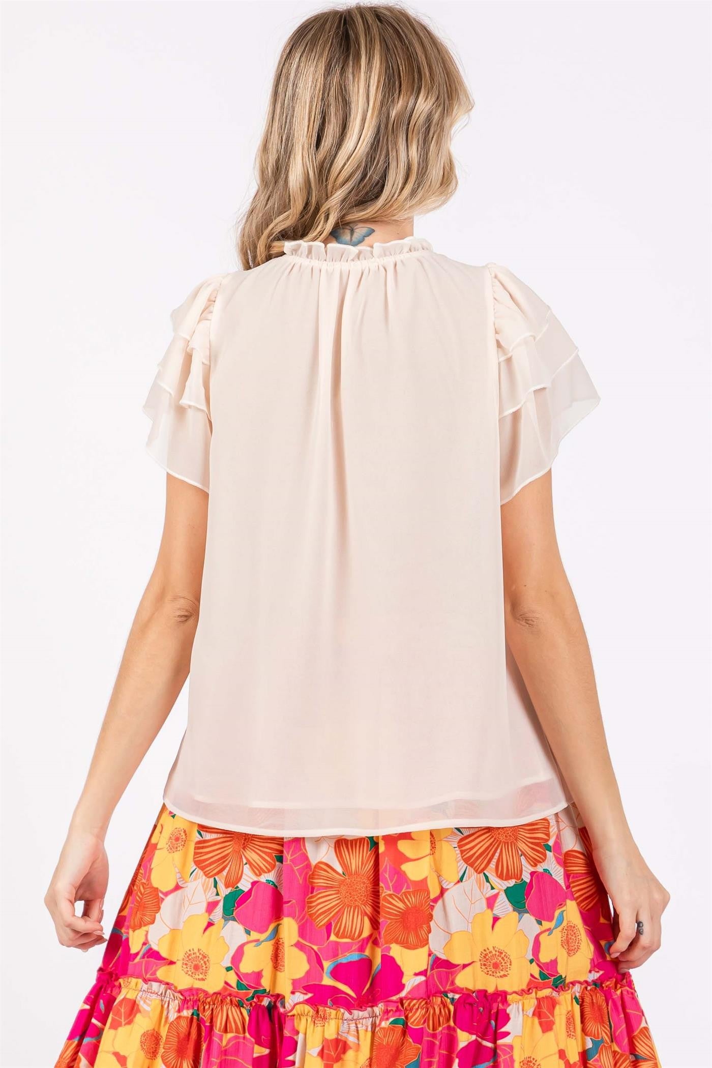 Ribbon Tie Sheer Top