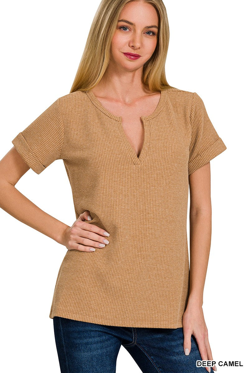Waffle Henley Neck Top