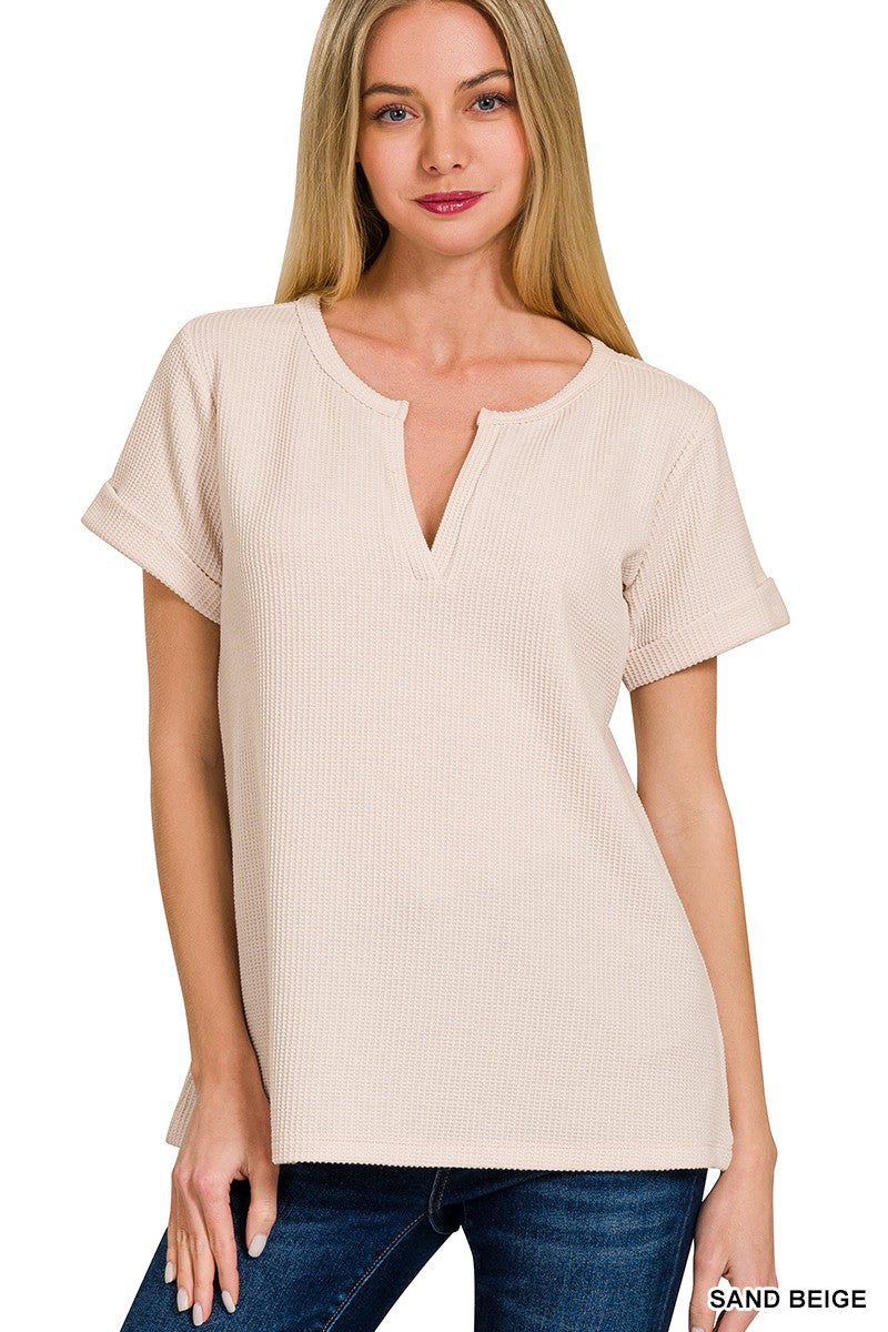 Waffle Henley Neck Top