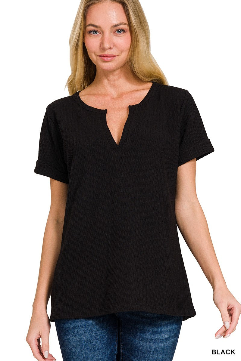 Waffle Henley Neck Top