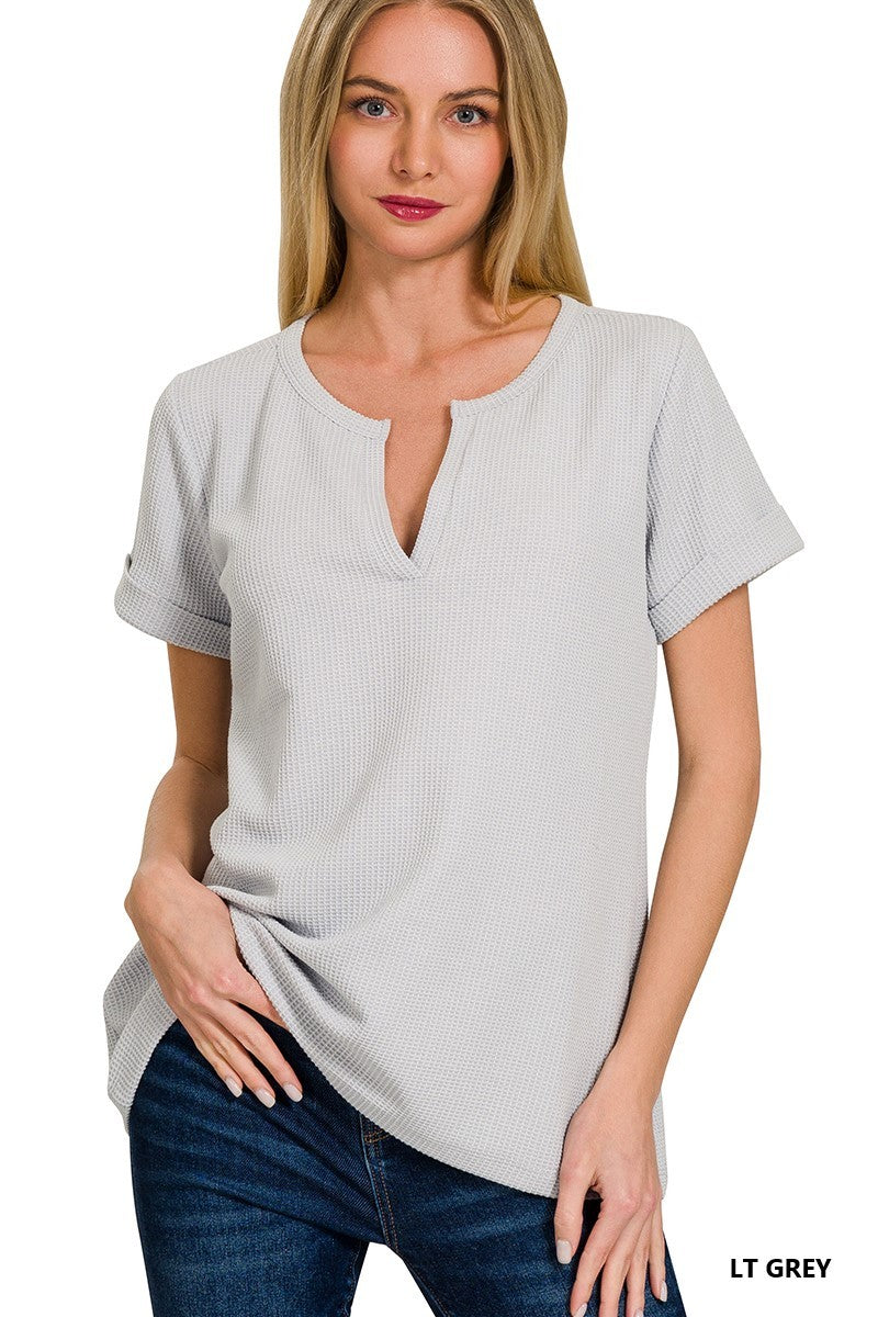 Waffle Henley Neck Top