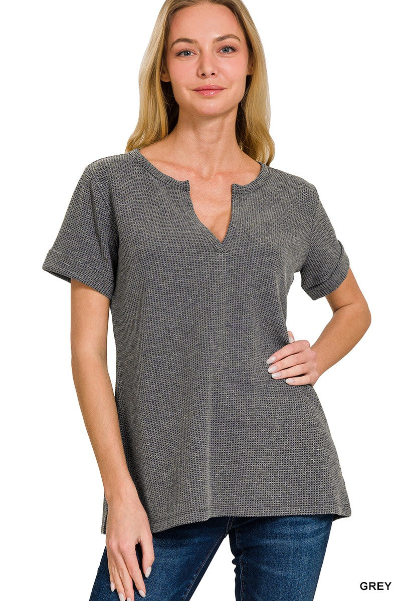 Waffle Henley Neck Top