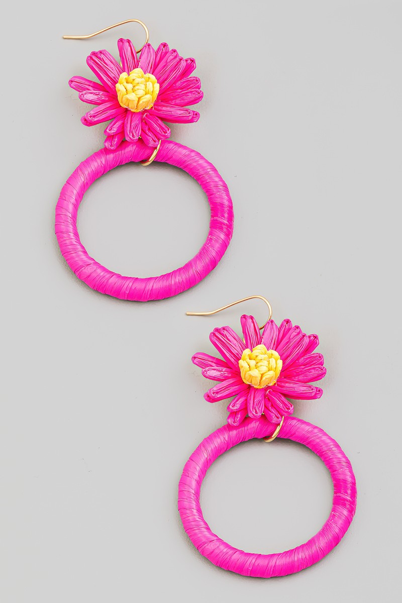 Hoop And Flower Dangle Earrings
