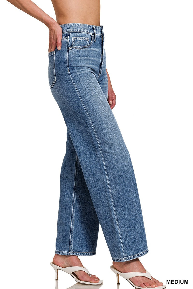 High Waist Wide Leg Straight Denim