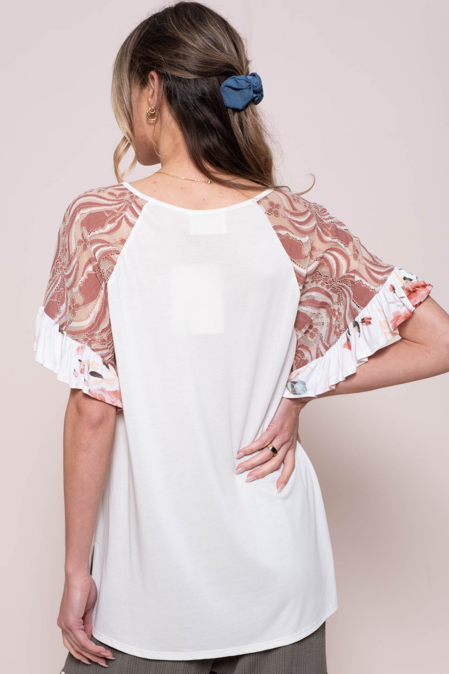 Solid Knit Top Lace