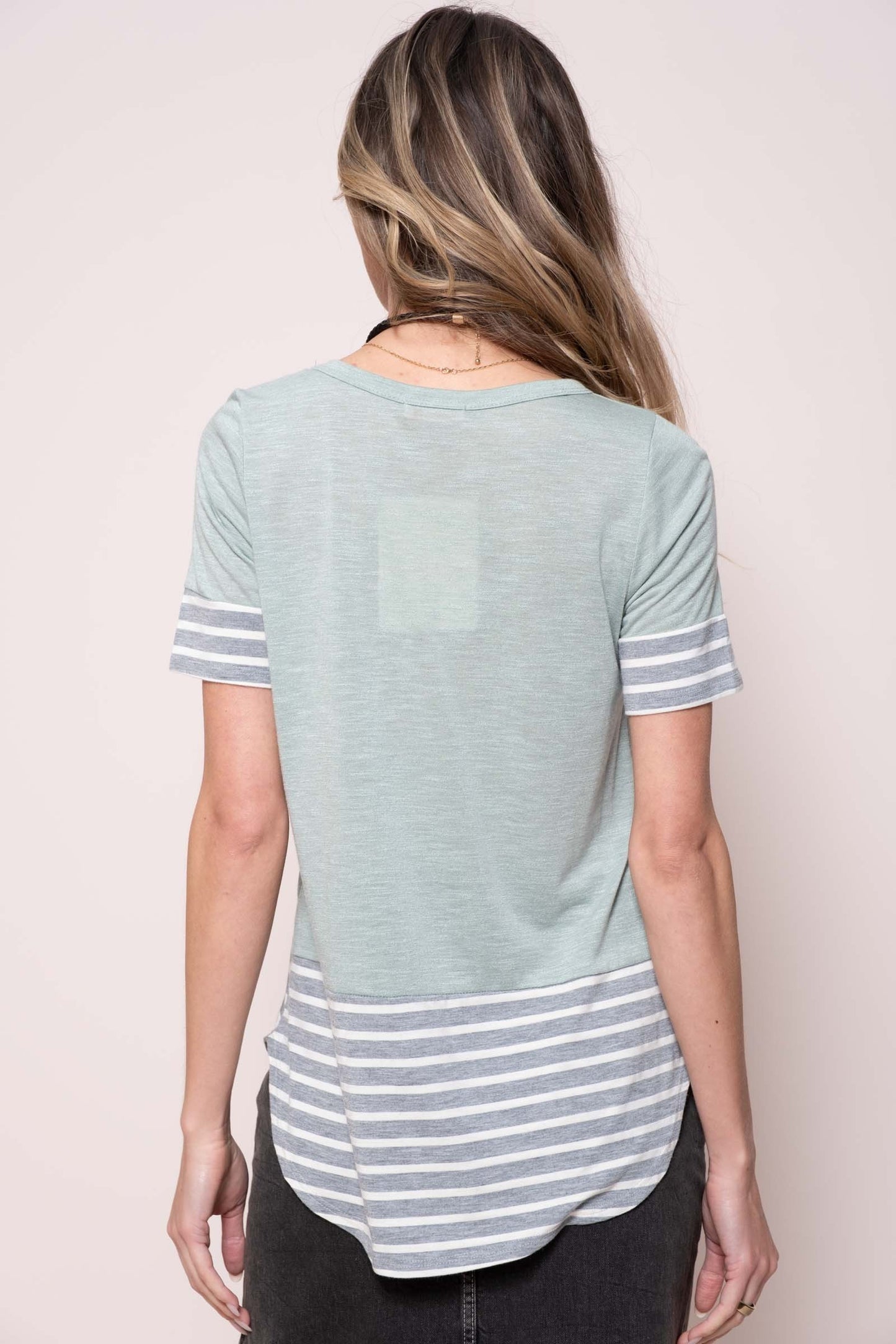Casual Stripe Pocket Sleeve Top