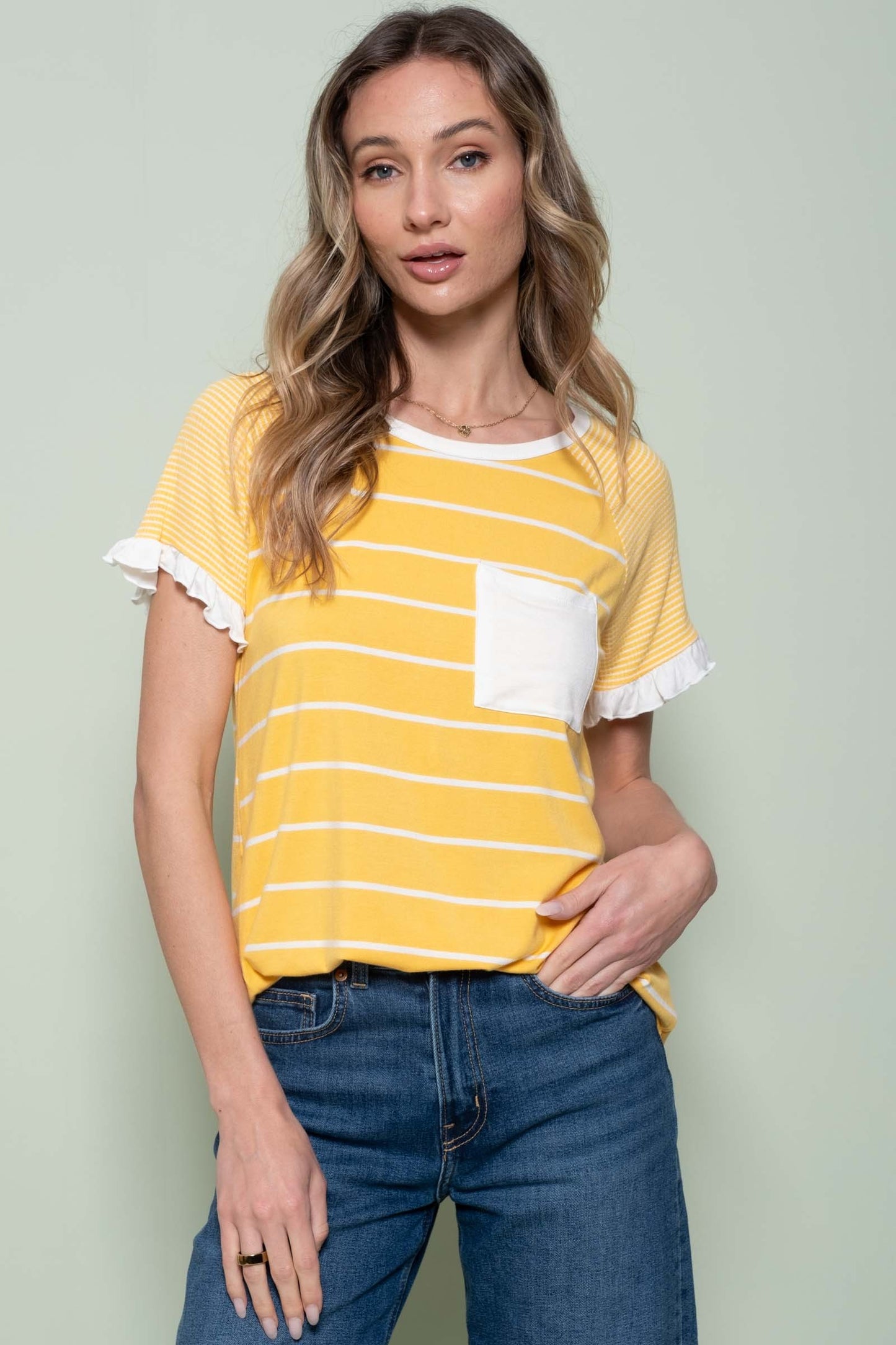 Stripe Mix Pocket Detail Top
