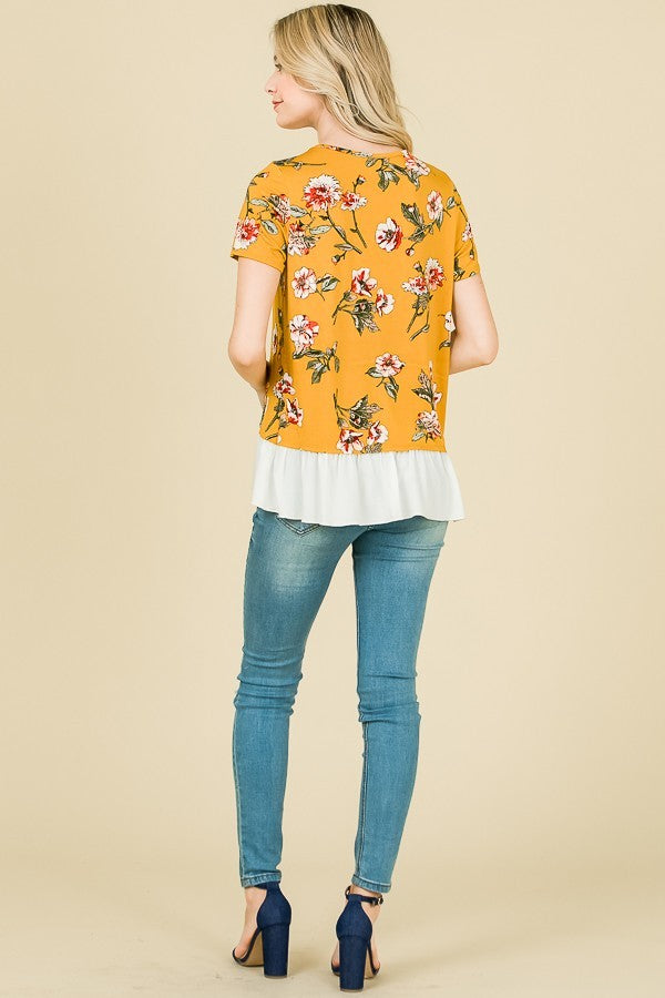 Floral Cap Sleeve Ruffle Detail Top