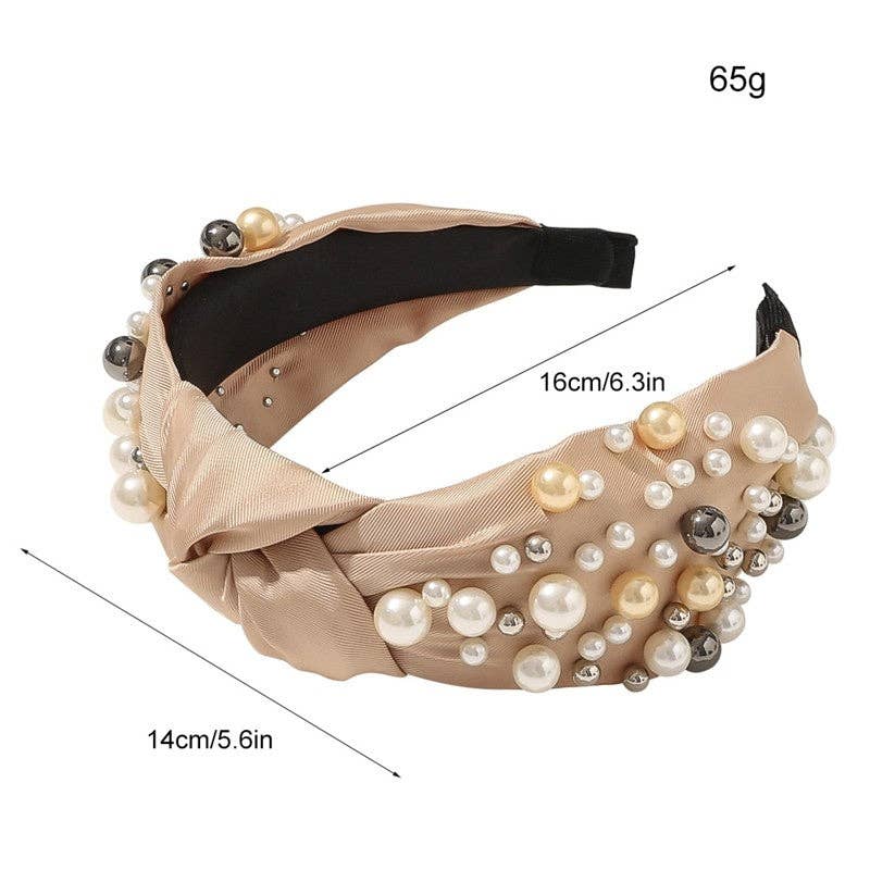 Elegant Wide Brims Pearls Knot Headband