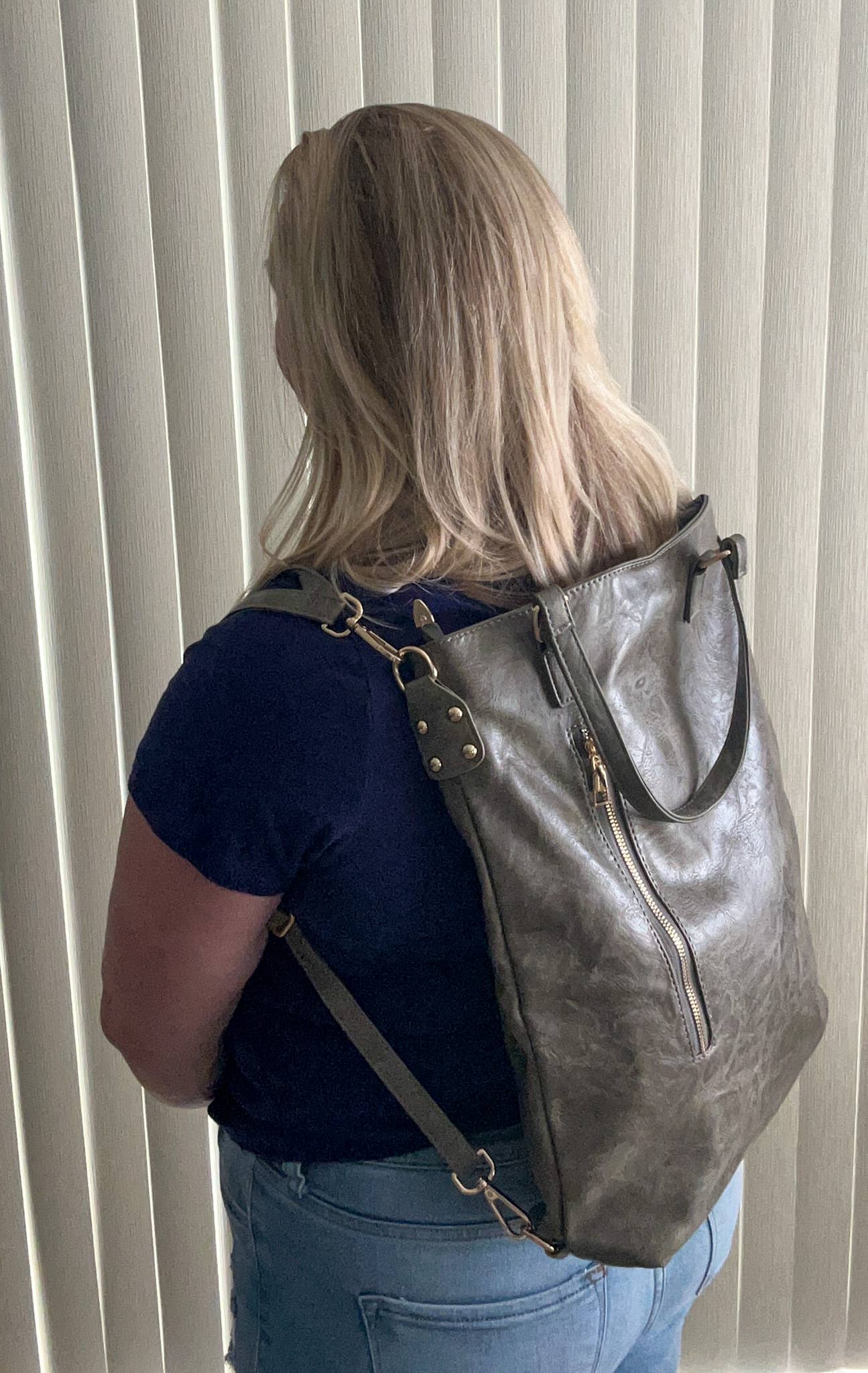 Vegan Leather Backpack Convertible Crossbody Bag