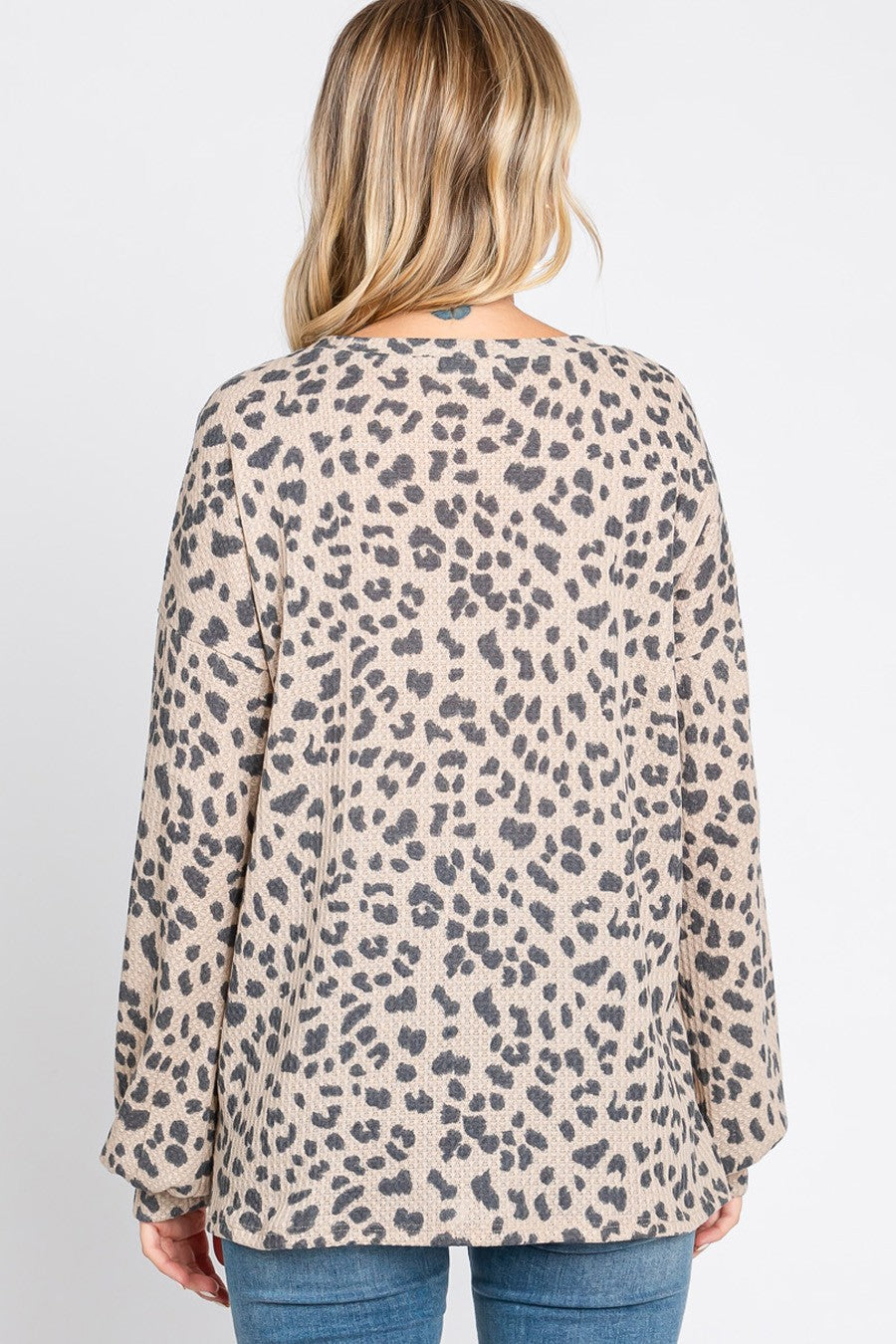 Leopard Waffle Bubble Sleeve Tunic