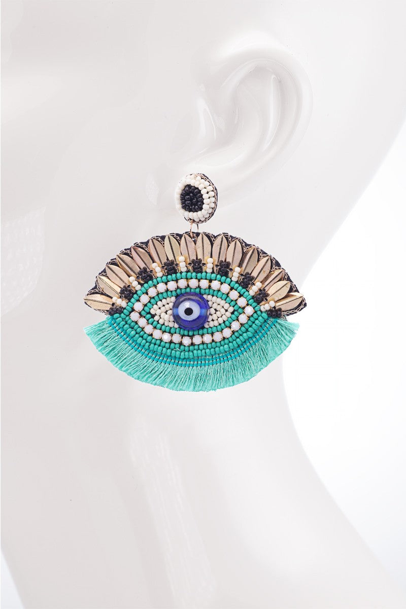 Evil Eye W/ Bead And Fringe Earrings