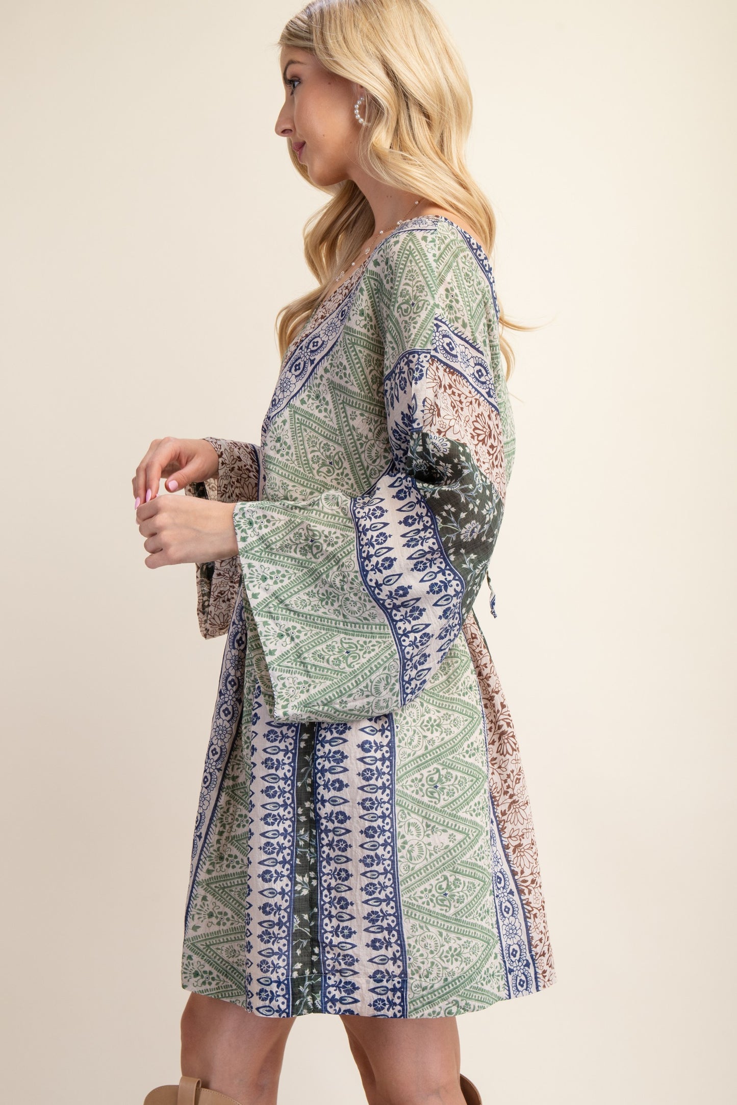 Stripe Print Kimono Style Dress