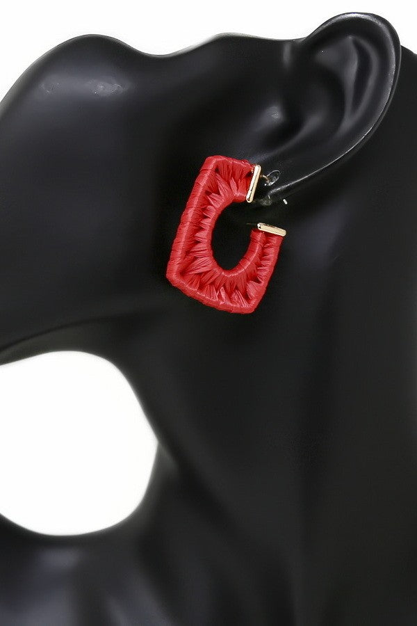 Raffia Wrapped Rectangle Hoop Earrings