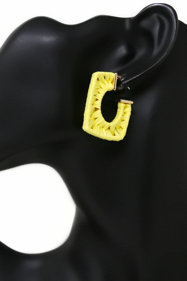 Raffia Wrapped Rectangle Hoop Earrings