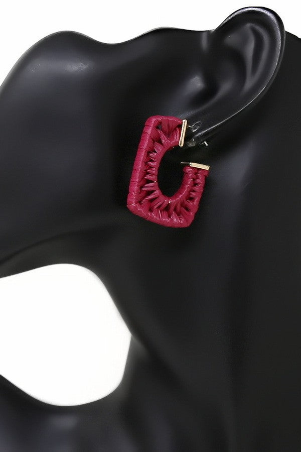 Raffia Wrapped Rectangle Hoop Earrings