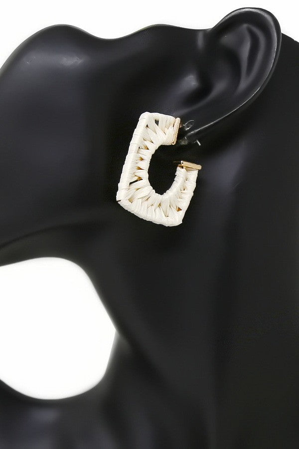 Raffia Wrapped Rectangle Hoop Earrings