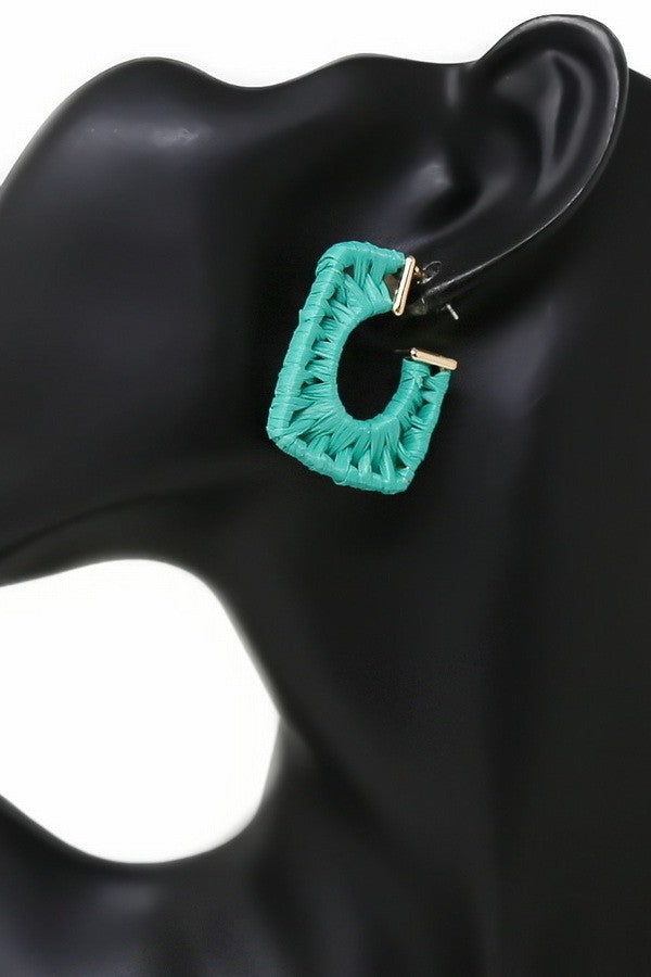 Raffia Wrapped Rectangle Hoop Earrings