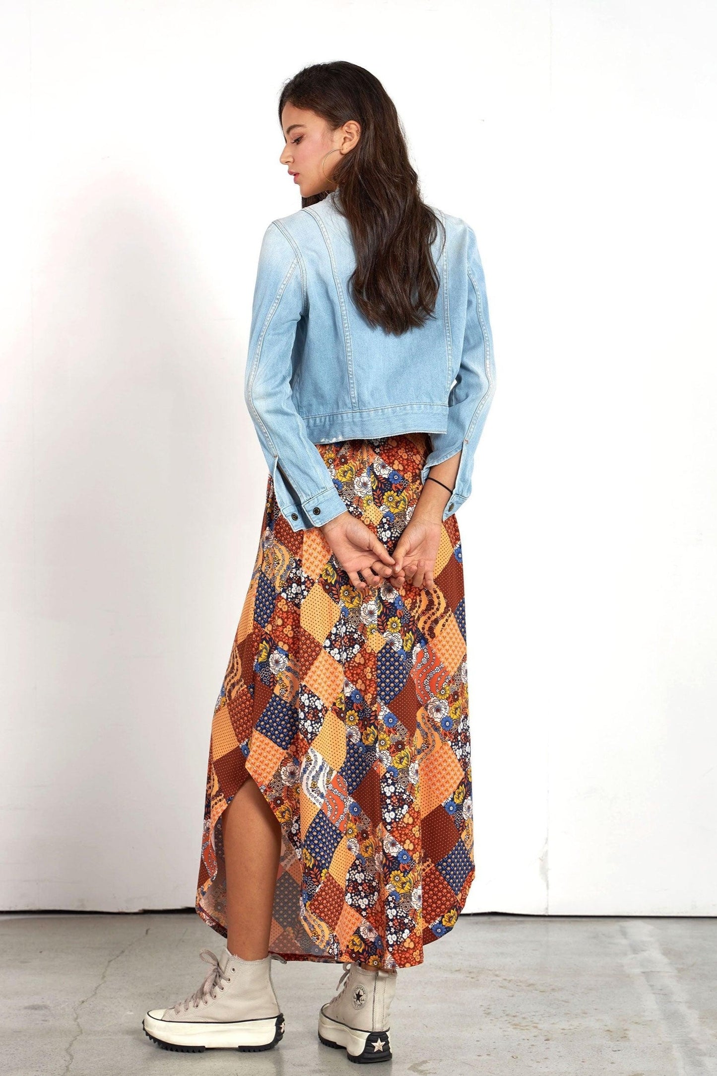 Boho Maxi Skirt - Patchwork Orange