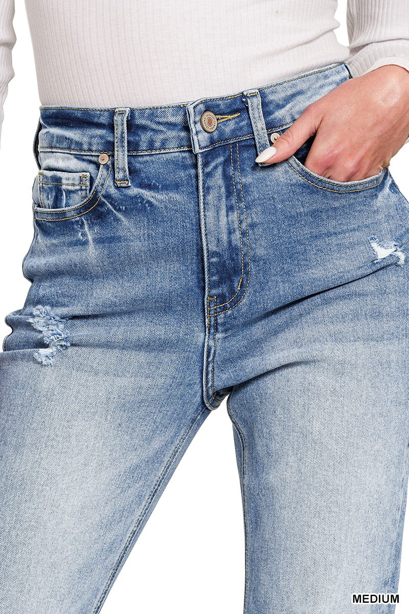 Zenana Raw Hem Cropped Denim Pants
