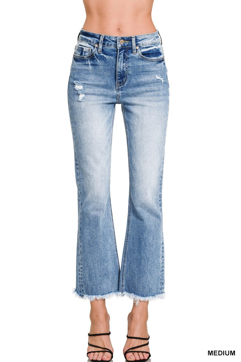 Zenana Raw Hem Cropped Denim Pants
