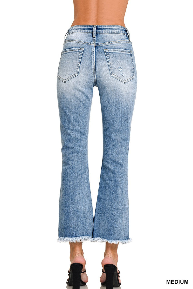 Zenana Raw Hem Cropped Denim Pants