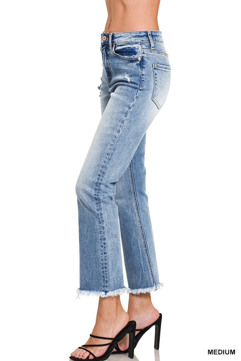 Zenana Raw Hem Cropped Denim Pants