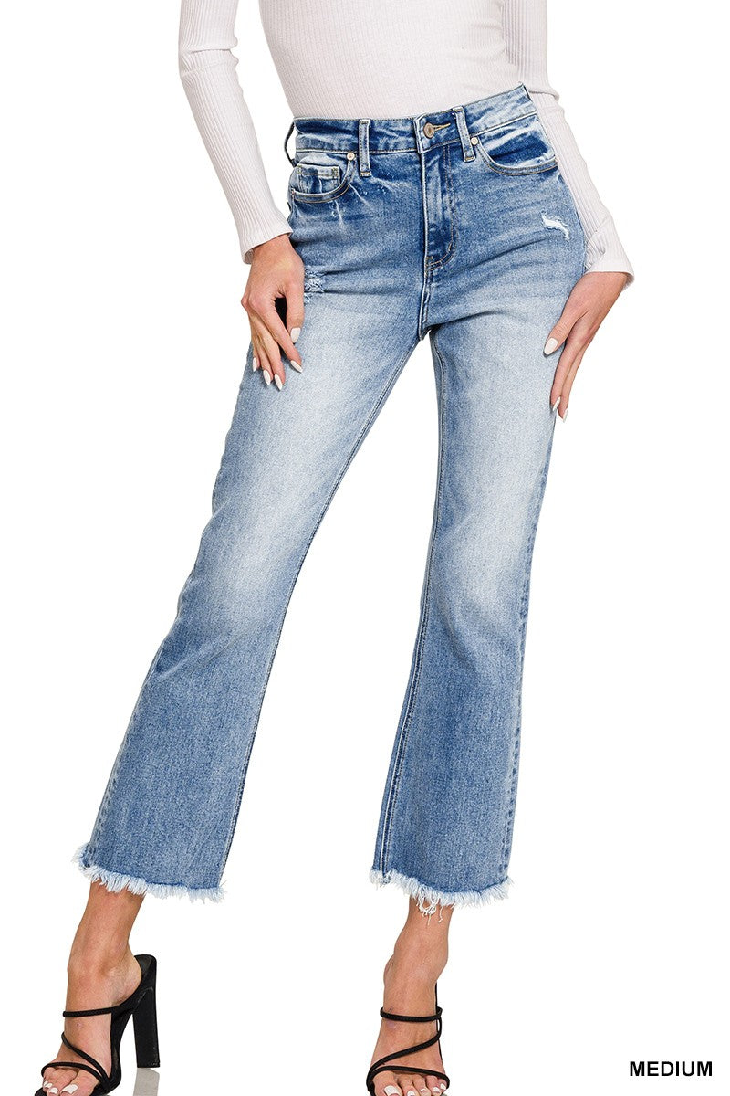 Zenana Raw Hem Cropped Denim Pants