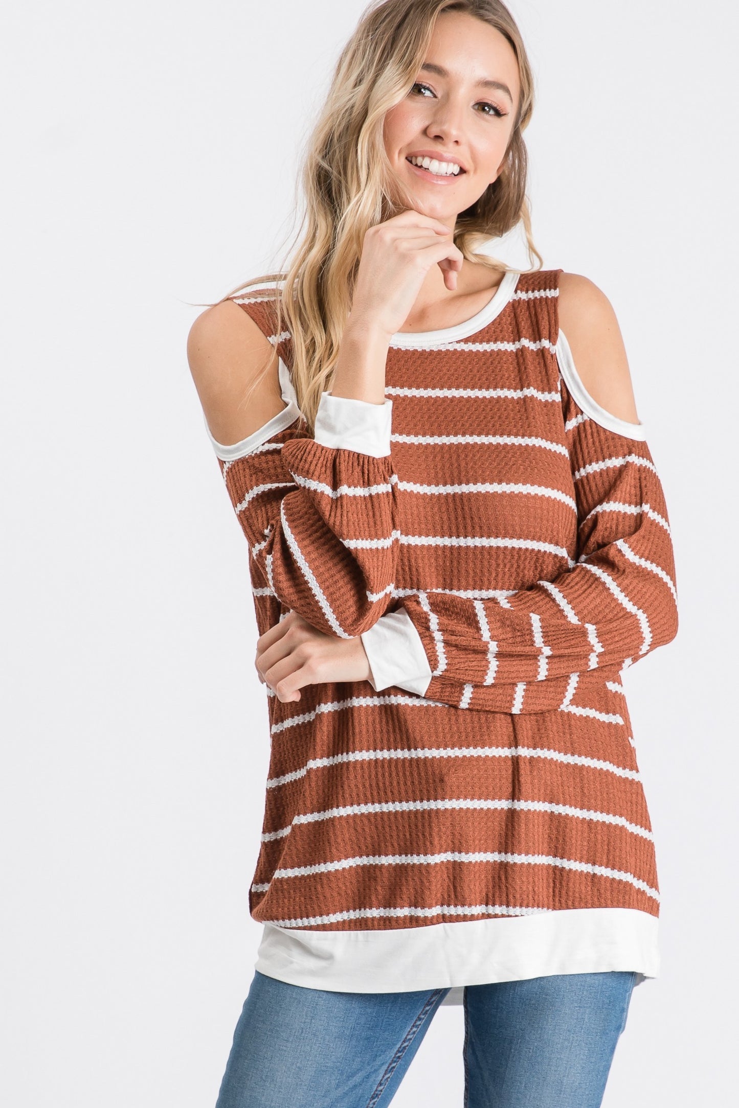 Waffle Textured Open Shoulder Top