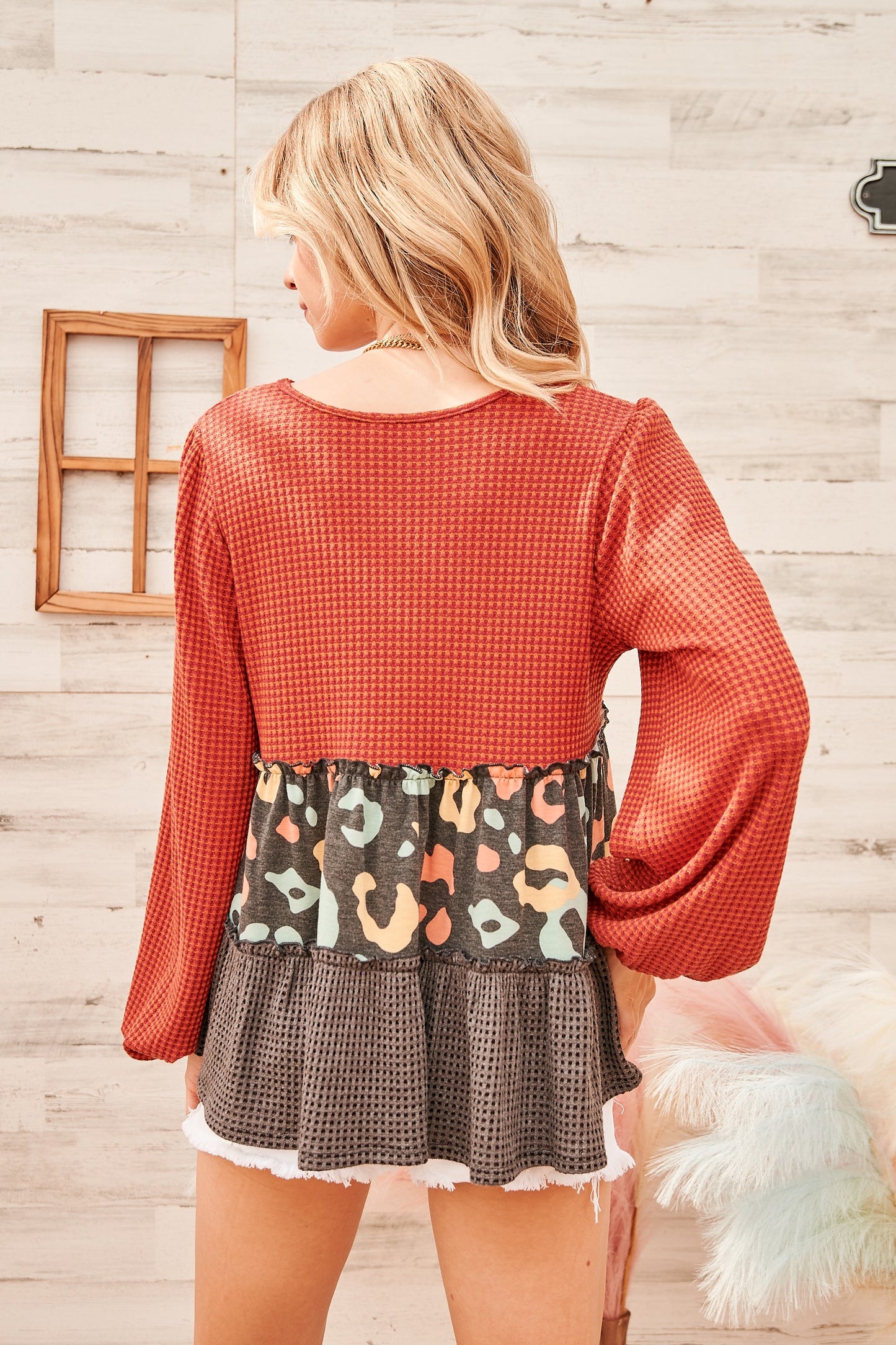 Waffle Mixed Top Ruffle