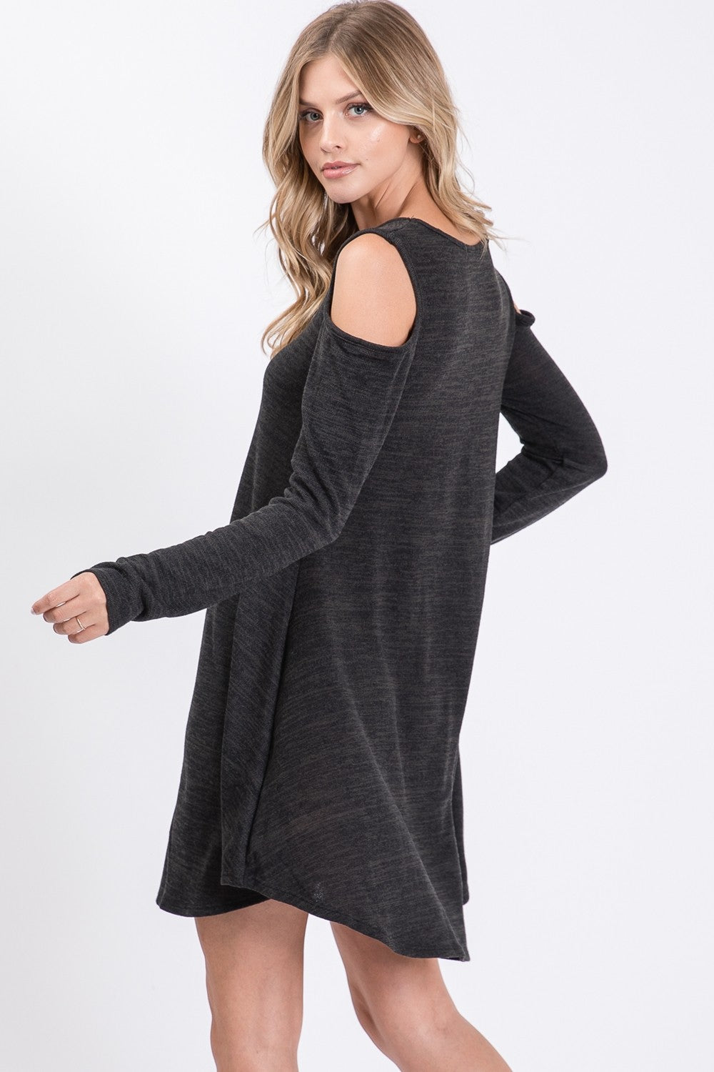 Two-Tone Hacci Criss-Cross Long Sleeve Dress