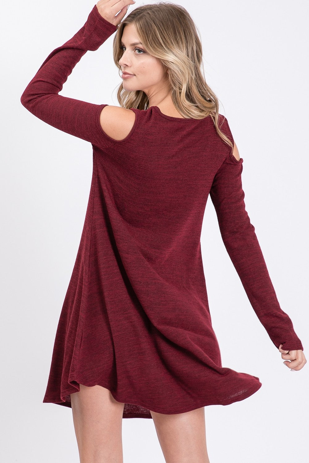 Two-Tone Hacci Criss-Cross Long Sleeve Dress