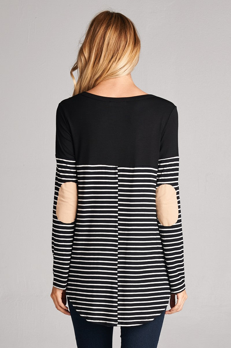 Stripe Panel Pocket Elbow Patch Top
